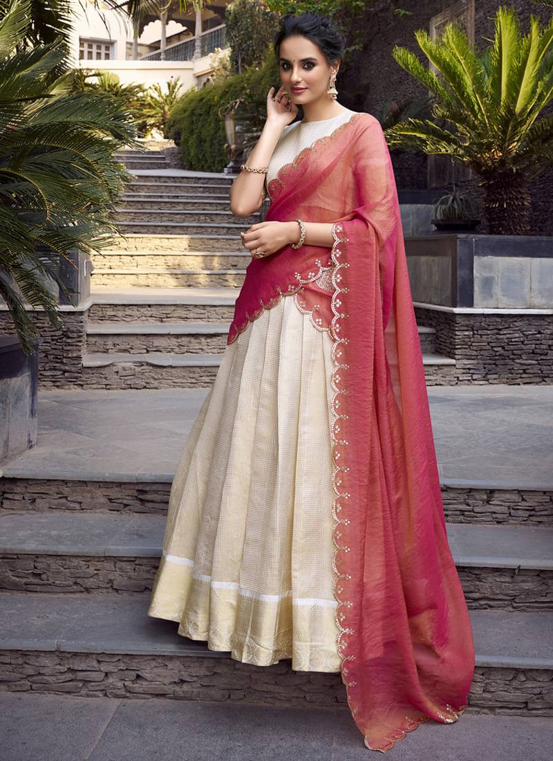 Regal Ivory Jacquard Chex Zari Weaving Chaniya Choli