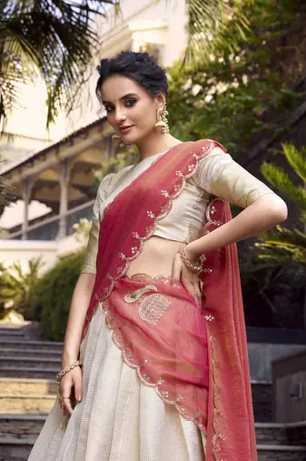 Ivory Jacquard Zari Weaving Chaniya Choli
