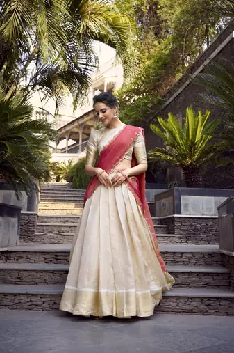 Ivory Jacquard Zari Weaving Chaniya Choli