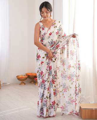 women's multicolor chinon digital floral printed saree 1