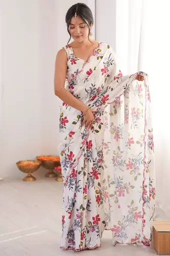 women's multicolor chinon digital floral printed saree