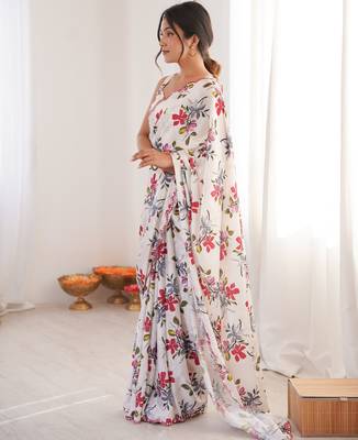 women's multicolor chinon digital floral printed saree 3