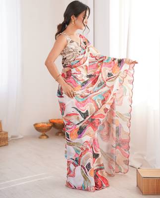 multicolor chinon designer saree with digital print blouse 2