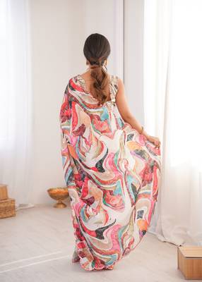 multicolor chinon designer saree with digital print blouse 5