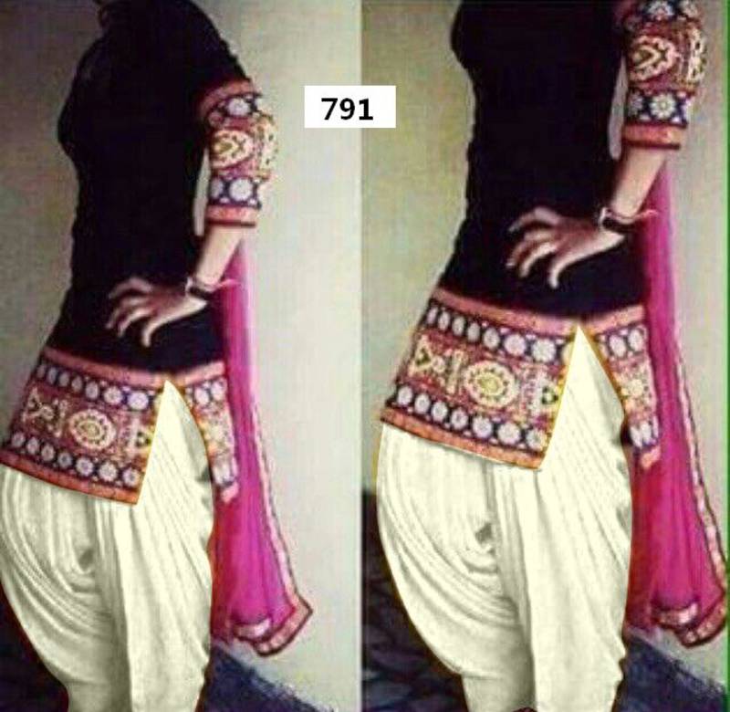 black cotton embroidered semi_stitched salwar with dupatta