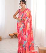 multicolor digital printed chinon saree for women