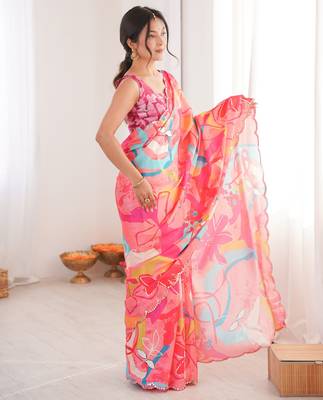 multicolor digital printed chinon saree for women 2