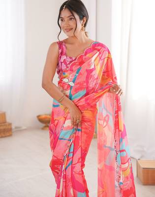 multicolor digital printed chinon saree for women 4