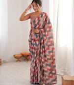 multicolor digital printed chinon saree with blouse