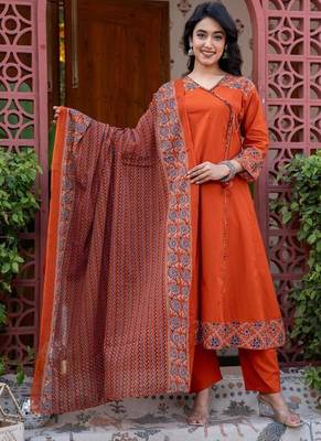 Cotton cambric printed anarkali kurti-pant-dupatta  set 1