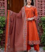 Cotton cambric printed anarkali kurti-pant-dupatta  set