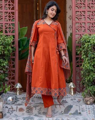 Cotton cambric printed anarkali kurti-pant-dupatta  set 2