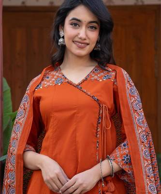 Cotton cambric printed anarkali kurti-pant-dupatta  set 4