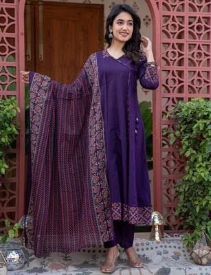 Cotton cambric printed anarkali kurti-pant-dupatta  set 1
