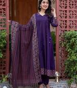 Cotton cambric printed anarkali kurti-pant-dupatta  set