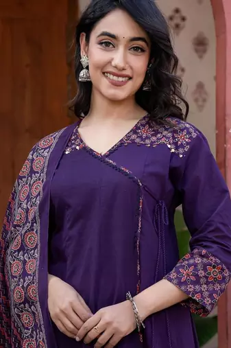 Cotton cambric printed anarkali kurti-pant-dupatta  set
