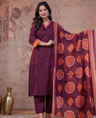 Cotton cambric printed a-line kurti-pant-dupatta  set 1