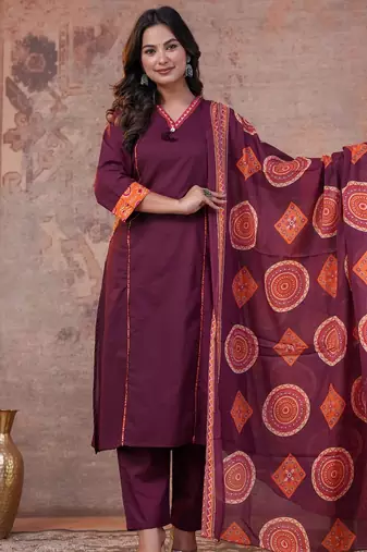 Cotton cambric printed a-line kurti-pant-dupatta  set