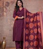 Cotton cambric printed a-line kurti-pant-dupatta  set
