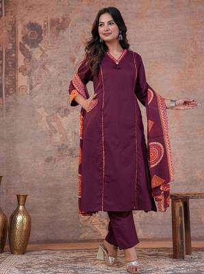 Cotton cambric printed a-line kurti-pant-dupatta  set 3