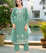 Green color smart and desirable blended fabric salwar kameez