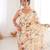 women   s cream digital printed chinon saree with blouse