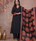 Cotton cambric printed a-line kurti-pant-dupatta  set