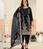 Black color festive special velvet fabric ethnic embroidered partywear suit