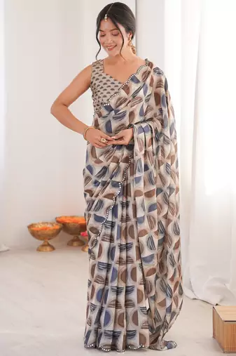women's designer multicolor chinon digital printed saree