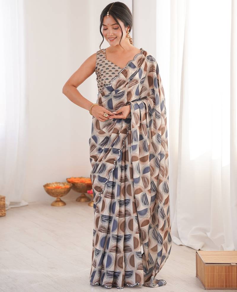 women's designer multicolor chinon digital printed saree