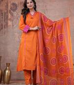 Cotton cambric printed a-line kurti-pant-dupatta  set