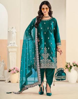 Rama color festive special velvet fabric ethnic embroidered partywear suit 1