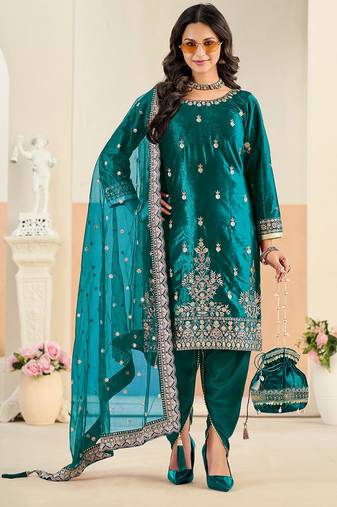 Rama color festive special velvet fabric ethnic embroidered partywear suit