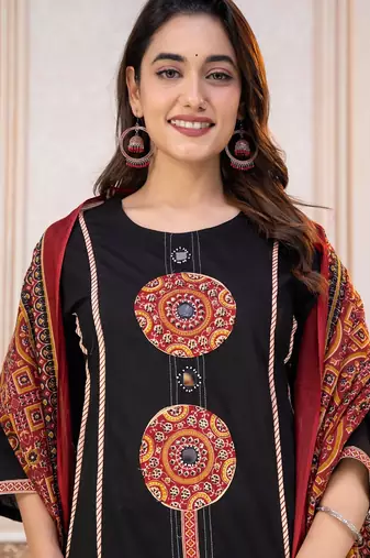 Cotton cambric printed a-line kurti-pant-dupatta  set