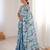 women   s sky blue chinon digital printed saree with blouse