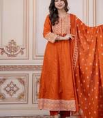 Cotton cambric printed anarkali kurti-pant-dupatta  set