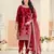 Red color festive special velvet fabric ethnic embroidered partywear suit