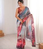 women's multicolor chinon abstract digital print saree with blouse