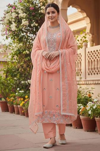Rust color glass cotton fabric embroidered ethnic salwar suit