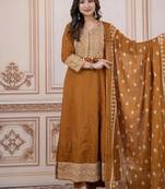 Cotton cambric printed anarkali kurti-pant-dupatta  set