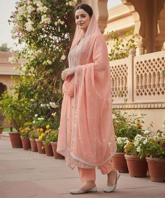 Rust color glass cotton fabric embroidered ethnic salwar suit 2