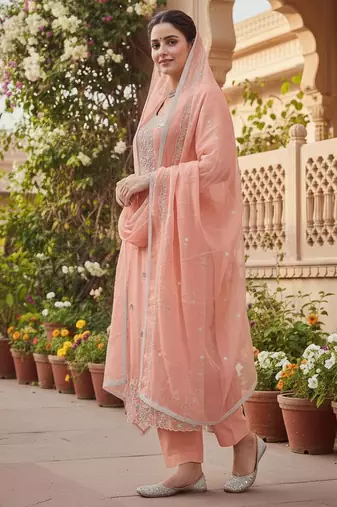 Rust color glass cotton fabric embroidered ethnic salwar suit