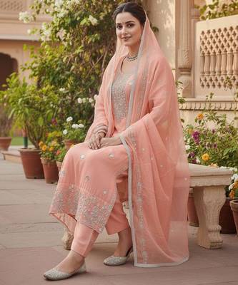 Rust color glass cotton fabric embroidered ethnic salwar suit 3