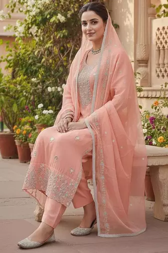 Rust color glass cotton fabric embroidered ethnic salwar suit