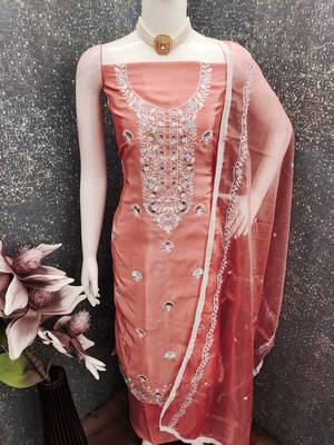 Rust color glass cotton fabric embroidered ethnic salwar suit 4