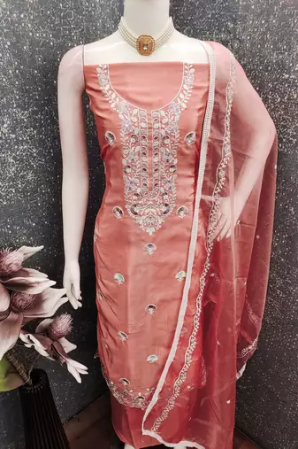 Rust color glass cotton fabric embroidered ethnic salwar suit