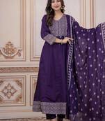 Cotton cambric printed anarkali kurti-pant-dupatta  set