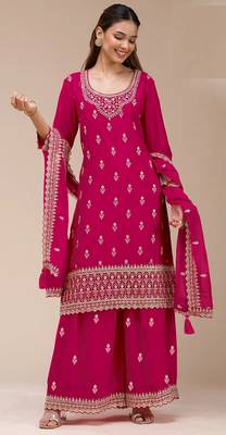 Pink color beautiful embroidered georgette fabric palazzo dress 1