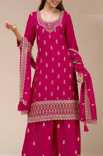 Pink color beautiful embroidered georgette fabric palazzo dress