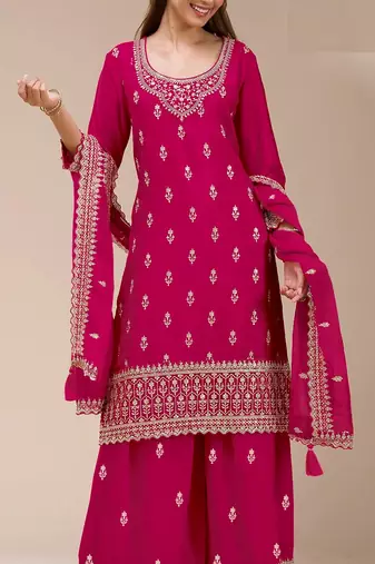 Pink color beautiful embroidered georgette fabric palazzo dress